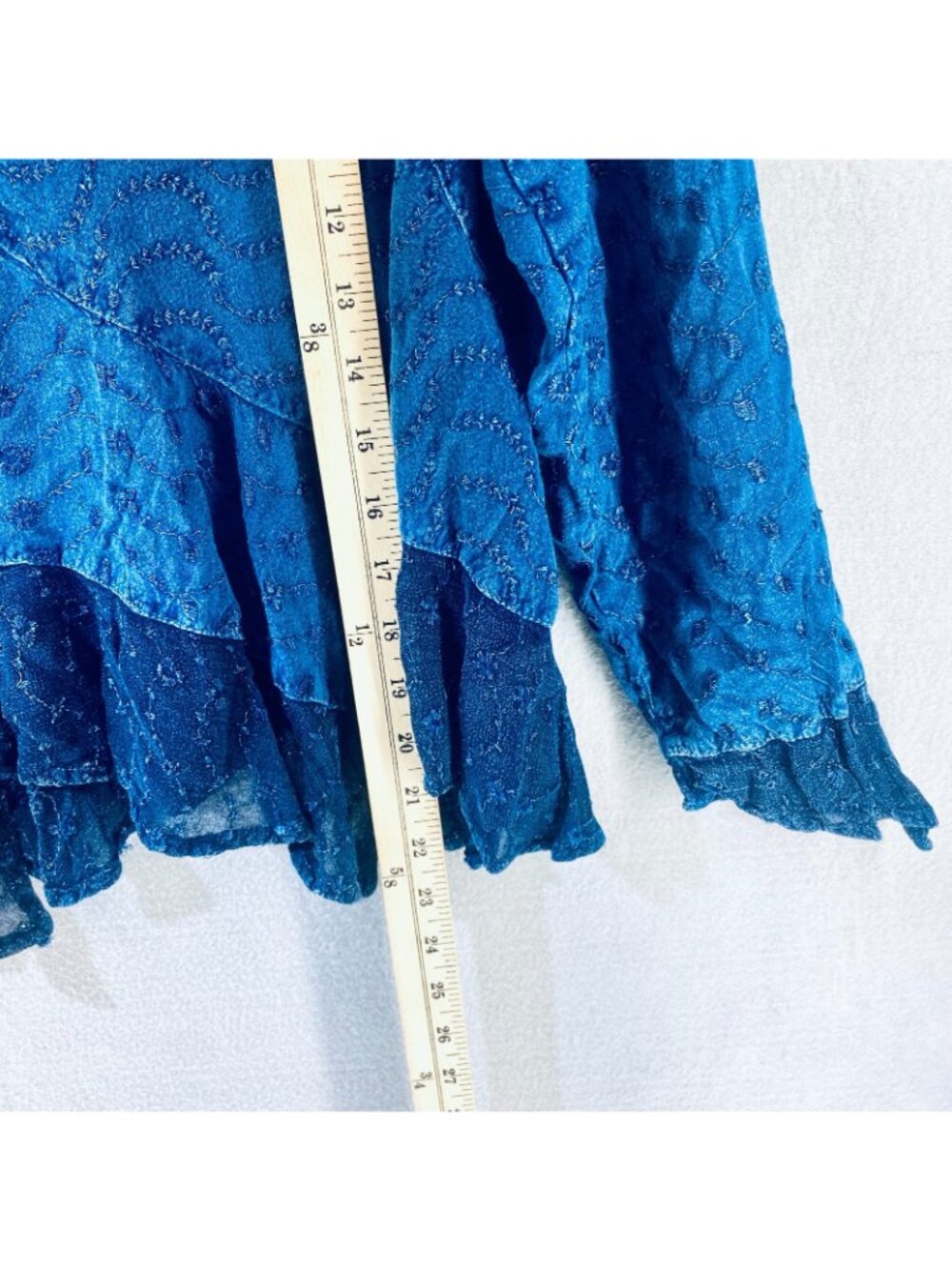 Vintage y2k Top Womens M Blue Ruffle Blouse Whimsygoth Fairycore - Picture 8 of 10